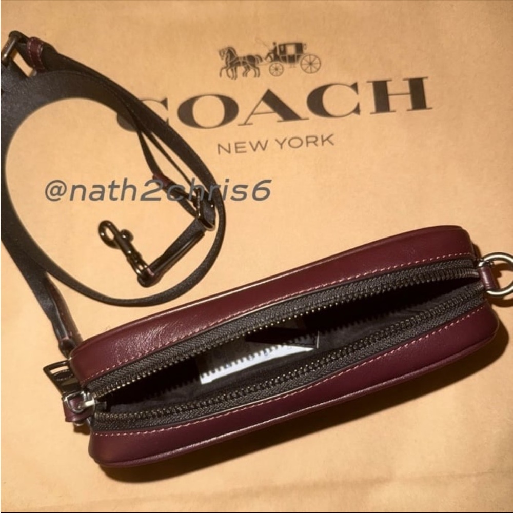 Coach CROSSBODY BAG IN SIGNATURE CANVAS in Black Currant (Burgundy) New - Picture 7 of 13